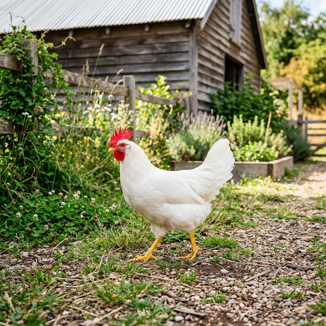Kura nioska rasy Leghorn - białe jajka, wysoka wydajność